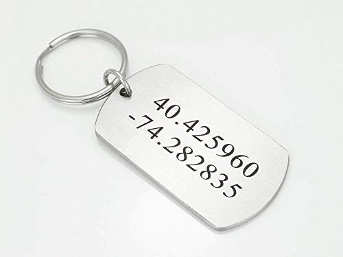 Personalized Mens Keychain Coordinates 