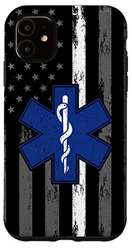 iPhone 11 Thin White Line EMS EMT Gifts Patriotic Paramedic US Flag Case