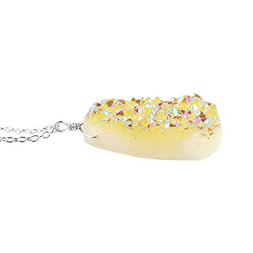 Natural Raw Yellow Druzy Pendant Necklace in 925 Sterling Silver For Women Personalized Gifts
