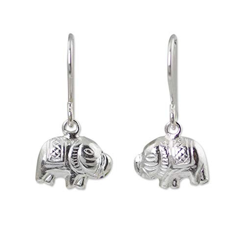 NOVICA .925 Sterling Silver Dangle Earrings Elegant Elephant