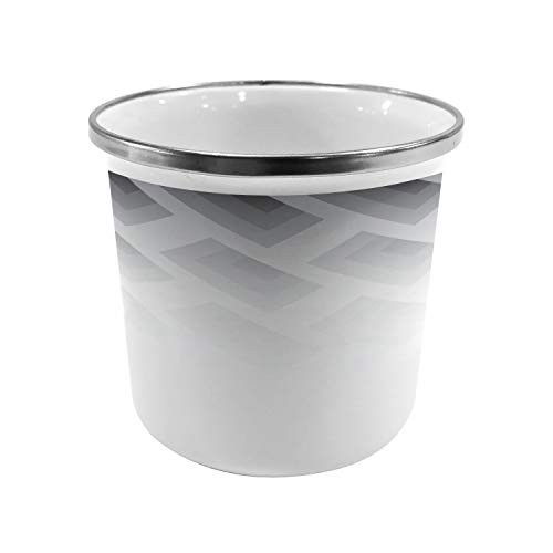 Ambesonne Grey Steel Camping Mug Blur Poster Display with Simplistic Square Shapes Contemporary Mosaic Optic Illusion Print Printed Thermal Cup for Camping and Outdoor Activities White