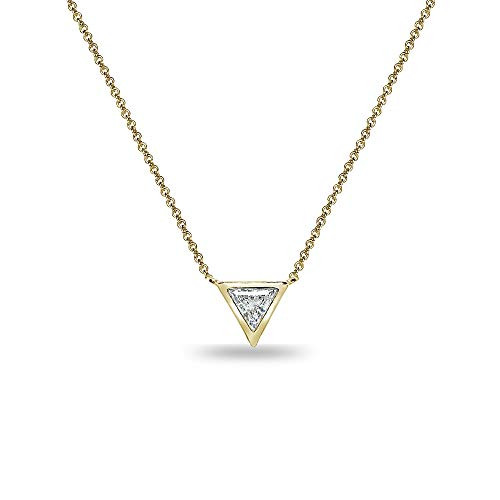 Gold Flashed Sterling Silver 6mm Triangle-Cut Bezel-Set Solitaire Choker Necklace Made with Swarovski Zirconia