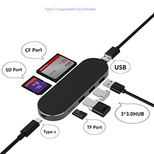 Type C Superspeed Card Reader,USB 3.0 Card Hub Adapter 5Gbps Read 3 Cards Simultaneously CF, CFI, TF, SDXC, SDHC, SD, MMC, Micro SDXC, Micro SD, Micro SDHC, MS, UHS-I for Windows, Mac, Linux