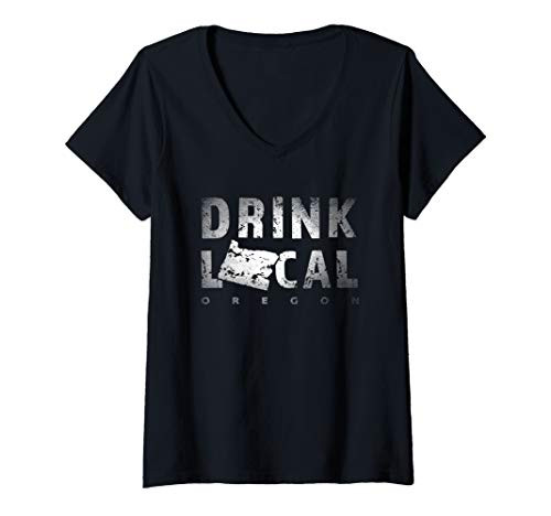 Womens Oregon Beer Top - Drink Local OR Craft V-Neck T-Shirt