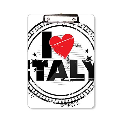 I Love Italy Word Love Heart Circle Stamp Clipboard Folder Writing Pad Backing Plate A4