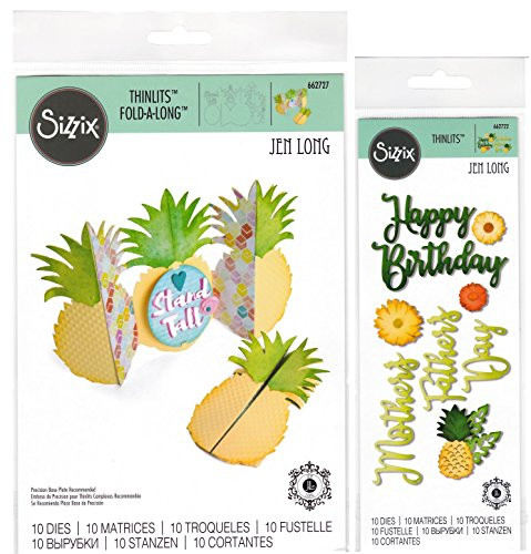 Pineapple Thinlit Bundle - Pineapple Fold-A-Long Card Die and Happy Pineapple Phrases Dies - 2 Items