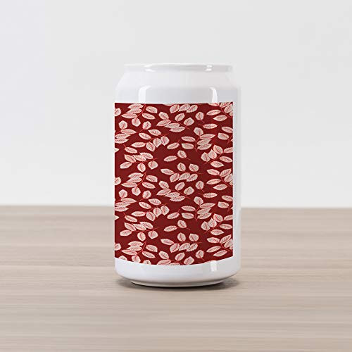 Lunarable Maroon Cola Can Shape Piggy Bank Shabby Form Display of Autumn Forest Tree Branches Falling Leaves Vintage Nature Ceramic Cola Shaped Coin Box Money Bank for Cash Saving Maroon Cream