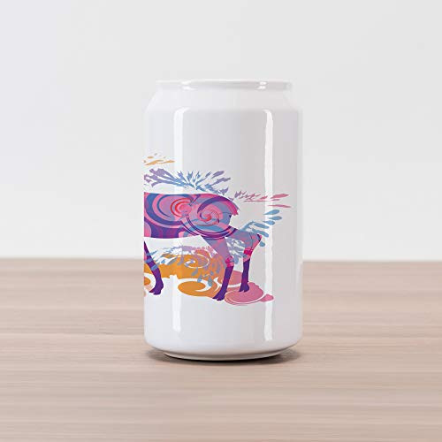 Ambesonne Moose Cola Can Shape Piggy Bank Unusual Deer with Trippy Featured Color Effects Digital Vivid Display Ceramic Cola Shaped Coin Box Money Bank for Cash Saving Mauve and Orange