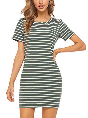 Floerns Womens Casual Short Sleeve Striped Bodycon T Shirt Short Mini Dress Green XL