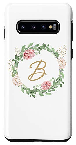 Galaxy S10 Letter B Monogram Personalized Initial B Floral Leaves Case