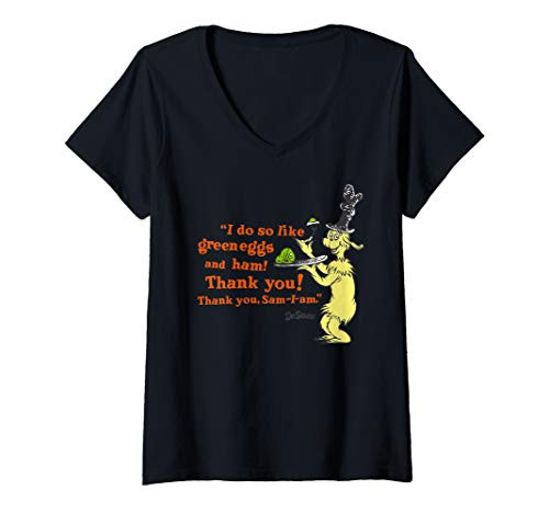 Womens Dr. Seuss Green Eggs and Ham  inchI Do So Like inch quote V-Neck T-Shirt