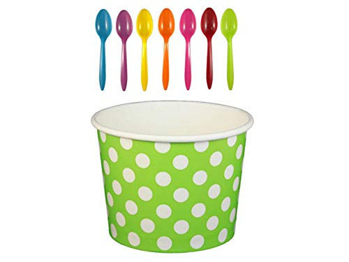 Worlds Paper Ice Cream Cups With Plastic Spoons Polka Dot Paper Yogurt Cups 16OZ Green 50 Set