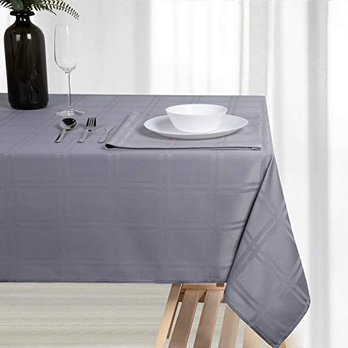 Grey Rectangle Tablecloth 60 x 104 Soild Plaid Jacquard Table Cloth for Rectangle Table Wrinkle Resistant Woven Decorative Tablecloths Oil Spill and Water Resistant Holiday Table Cover