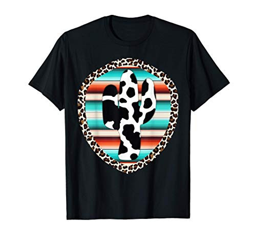 Funny Serape cow print Cactus Leopard print Turquoise T-Shirt