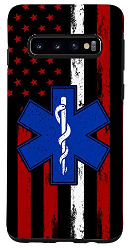Galaxy S10 Thin White Line EMS EMT Paramedic Patriotic US American Flag Case
