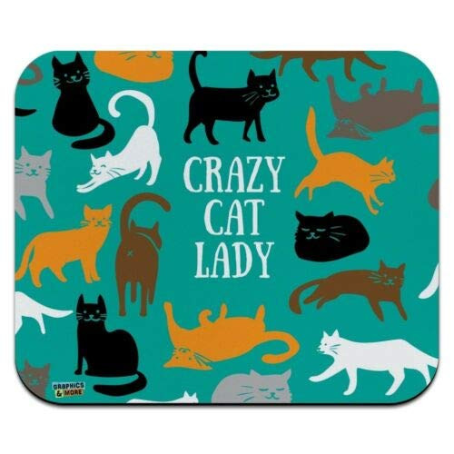 Mouse Mat Crazy Cat Lady Teal Orange Black Brown Low Profile Thin Mouse Pad 10 x 12 Inch Mousepad Gaming Mouse Pad