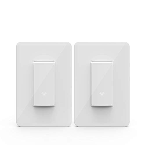 KMC Smart Wi-Fi Light Switch (2 Pack), Wireless Smart Lighting Control, No Hub Required, Single Pole, Requires Neutral Wire, Compatible with Alexa and Google Assistant