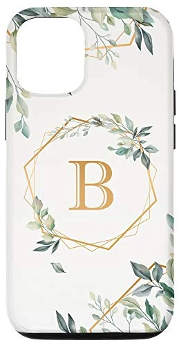 iPhone 12/12 Pro Letter B Monogram Initial Personalized Name Watercolor Leaf Case