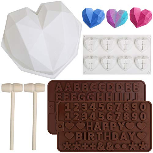 6 Pcs Diamond Heart Silicone Mold Chocolate Mousse Cake Mold Trays 8.7 Inch Large Silicone Cake MoldSilicone Letter Number Mold with Wooden Hammers Heart Shape Chocolate Mold for Valentine 6 Pcs Diamond Heart Silicone Mold Chocolate Mousse Cake Mold Trays 8.7 Inch Large Silicone Cake MoldSilicone Letter Number Mold with Wooden Hammers Heart Shape Chocolate Mold for Valentine