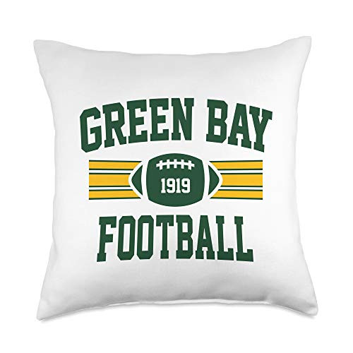 Hometown Football Designs Green Bay Football Athletic Vintage Sports Team Fan Gift Throw Pillow 18x18 Multicolor