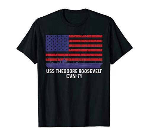 USS Theodore Roosevelt CVN-71 Aircraft Carrier USA Flag T-Shirt