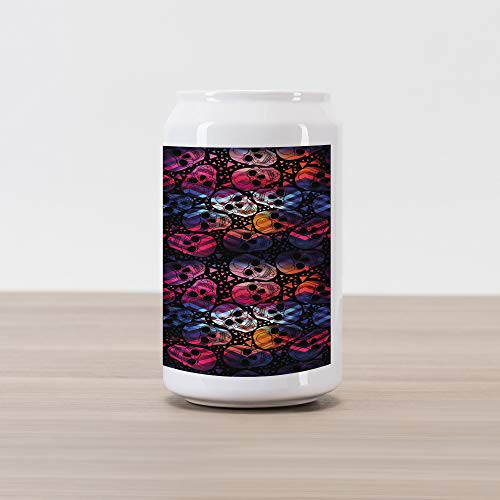 Ambesonne Halloween Cola Can Shape Piggy Bank Mexican Sugar Skulls Digital Polygonal Geometric All Saint Day Display Ceramic Cola Shaped Coin Box Money Bank for Cash Saving Multicolor