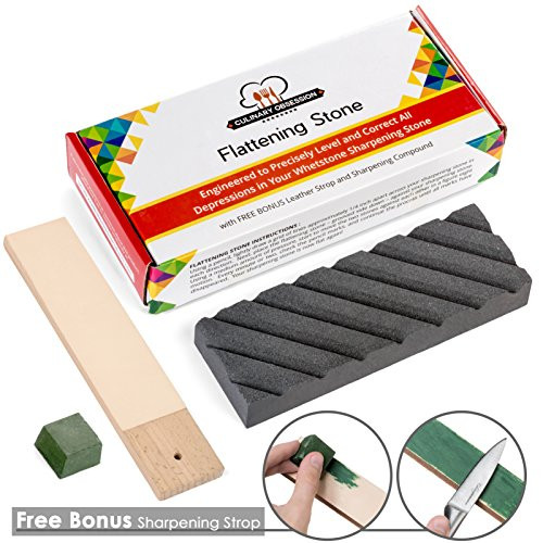 Flattening Stone - The Best Way to Re-Level Sharpening Stones or Waterstones - also known as a Whetstone Fixer, Lapping Plate, Nagura Stone, or Grinding Stone - with BONUS Leather Strop and Compound