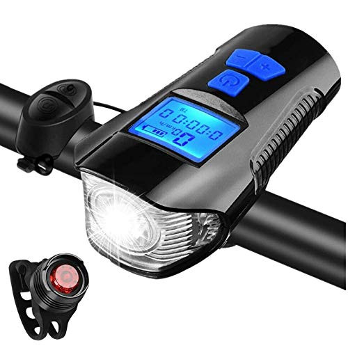 BESTSUN Bike Light SetUSB Rechargeable Bicycle Headlight Taillight Speedometer and  Bicycle Computer with Loud Bike Bell Waterproof Bike Odometer Cycle Front  and  Tail Light for Cycling Safe Riding.
