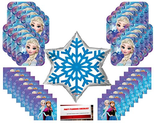 Disney Frozen Party Supplies Bundle Pack for 16 (With 22 Inch Balloon Plus Party Planning Checklist by Mikes Super Store)