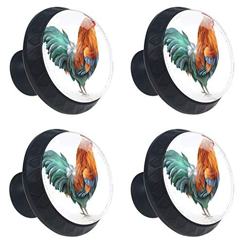 TIKISMILE Rooster Drawer Knob Pull Handle Crystal Glass Circle Shape Cabinet Drawer Pulls Cupboard Knobs with Screws for Home Office Cabinet Cupboard -4 Pieces-