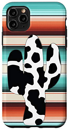 iPhone 11 Pro Max Funny Serape cow print Cactus print Turquoise Case