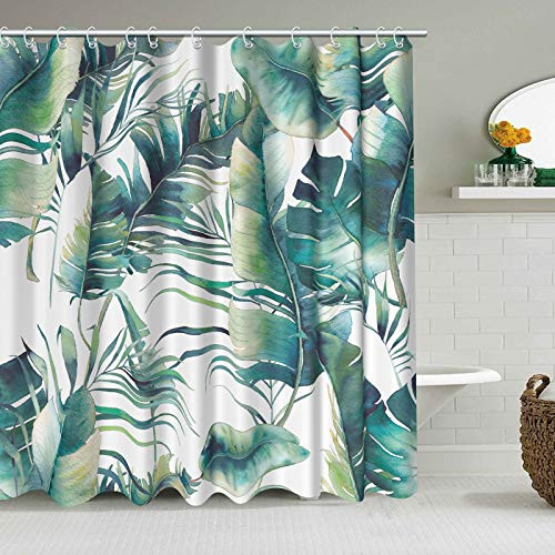 Tropical Leaves Shower Curtain for Bathroom Green Plants Palm Banana Leaves Stylish Fabric Shower Curtains Bathroom Decoration Waterproof 72x72 inches