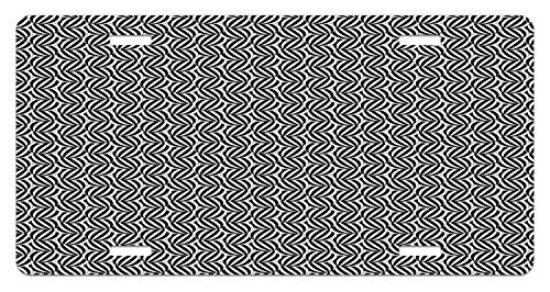 Lunarable Black and White License Plate Pattern of Overlapping Striped Circles Geometric Abstract Composition High Gloss Aluminum Novelty Plate 5.88 inch X 11.88 inch Black and White