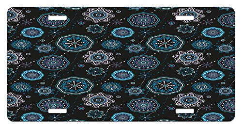 Ambesonne Dark Blue License Plate Eastern Style Snowflakes Mandala Lace Circle Fashion on Dark Background High Gloss Aluminum Novelty Plate 5.88 inch X 11.88 inch Multicolor