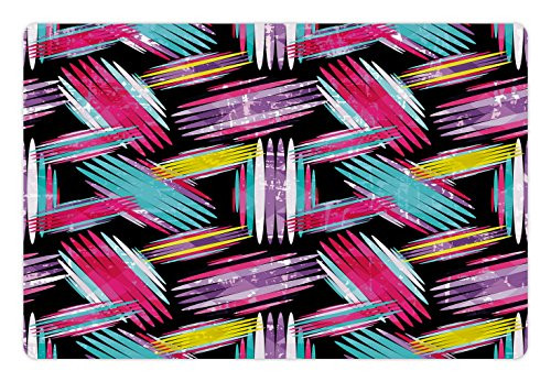 Lunarable Abstract Pet Mat for Food and Water Vibrant Grunge Graffiti Style Hippie Pattern with Murky Tone Effects Art Display Rectangle Non-Slip Rubber Mat for Dogs and Cats Multicolor