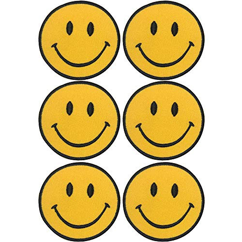 6 pcs Smiley face Patch for Clothing - Smiley face Iron on Patch - Smiley face Patches for Jackets -Smile Patch for Clothing Trendy - Vibrant Color - Easy Application and Stick Well - Yellow
