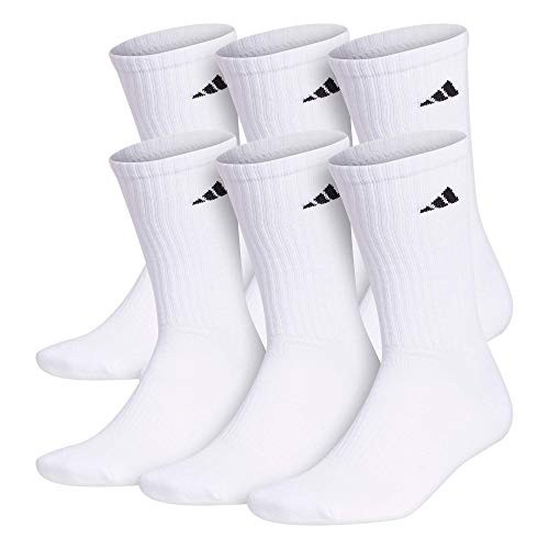 adidas Mens Athletic Cushioned Crew Socks -6-Pair- White/Black XL -Shoe Size 12-15-