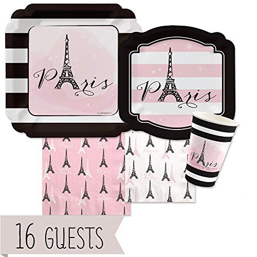 Big Dot of Happiness Paris, Ooh La La - Paris Themed Baby Shower or Birthday Party Tableware Plates, Cups, Napkins - Bundle for 16
