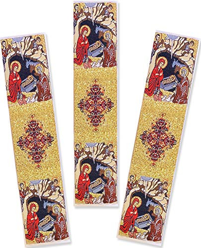 Nativity Scene Tapestry Icon Bookmarks Byzantine Icon Set of 3 Cloth Book Markers 9 inch Christmas Gifts