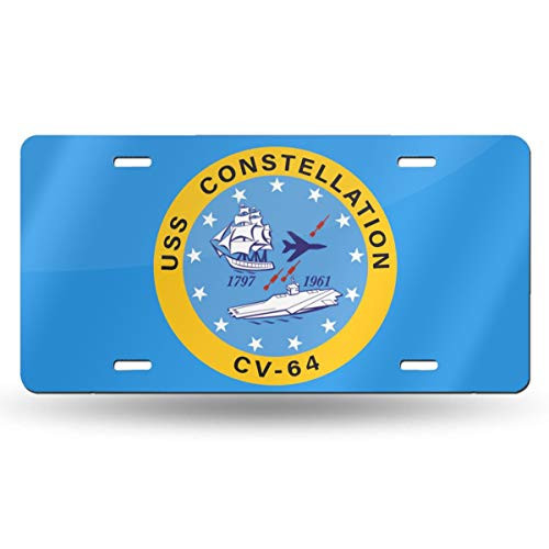 FUGUIchepai USS Constellation CV-64 Aircraft Carrier Insignia Us Flag License Plates for Car Aluminum License Plate