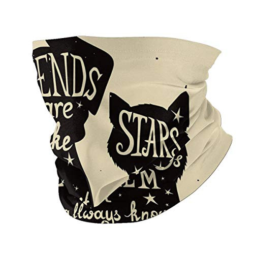 Roupaze Adult Neck Warmer Gaiters Bandana Inspirational Cat and Dog Silhouettes with Friendship Themed Phrase Ans Stars Grungy Display Black Tan Balaclava Scarf Cap Hairband with Inner Pocket