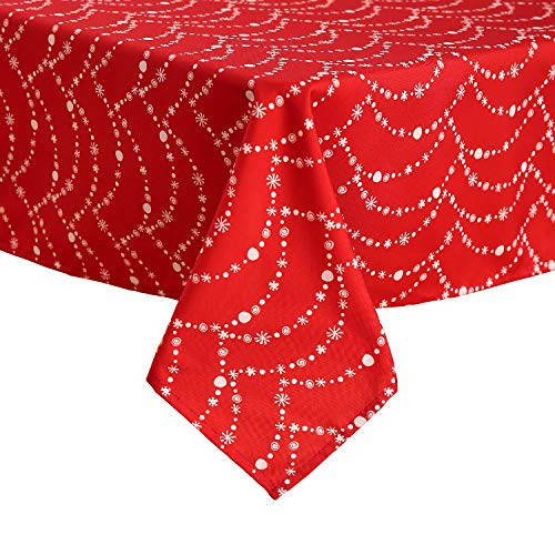 Deconovo Decorative Table Cloth Oxford Water Wrinkle Stain Resistant Printed Oblong Tablecloth for Birthday Party 54 x 72 Inch Christmas String