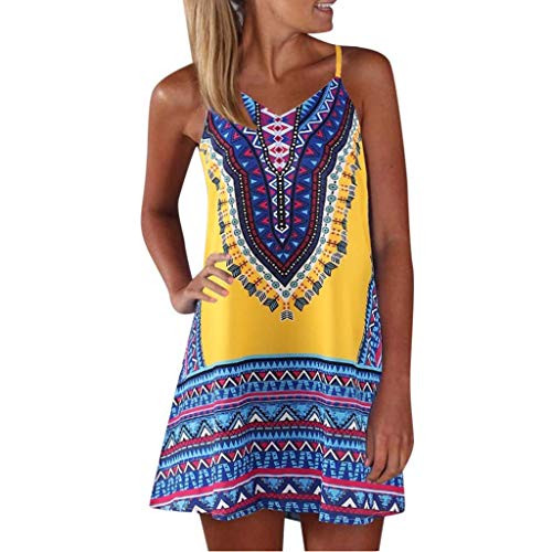 F_Gotal Womens Dresses Summer Casual Boho Floral Mini Strap Tank Dress Sleeveless A-Line Beach Sundress Party Cocktail Yellow F_Gotal Womens Dresses Summer Casual Boho Floral Mini Strap Tank Dress Sleeveless A-Line Beach Sundress Party Cocktail Yellow