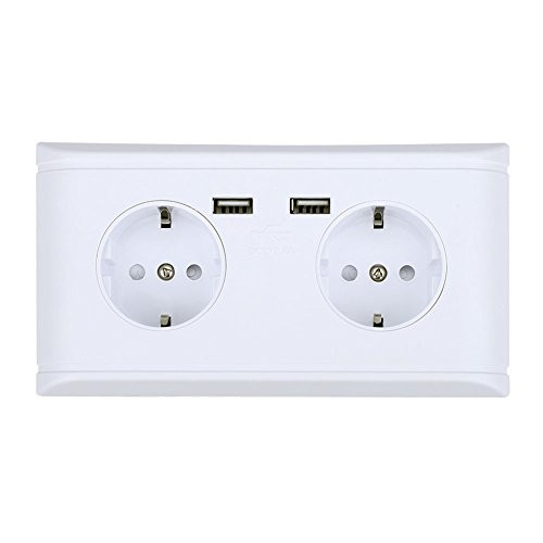 Fydun Wall Socket Multi Functional EU Plug Wall Power Outlet Socket with Dual USB Port for Phone Charging 250V Quick Easy Install with Installation Screws