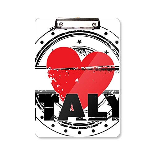 I Love Italy Word Love Heart Circle Shape Clipboard Folder Writing Pad Backing Plate A4