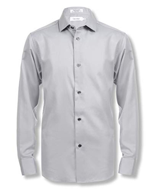 Calvin Klein Boys Little Long Sleeve Sateen Dress Shirt Gray 7