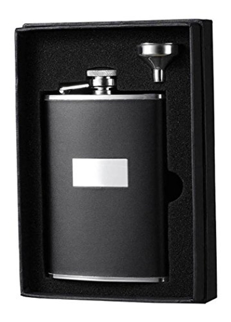 Visol Holiday Essential II Ontario Black Leather Liquor Flask Gift Set, 8 oz, Silver