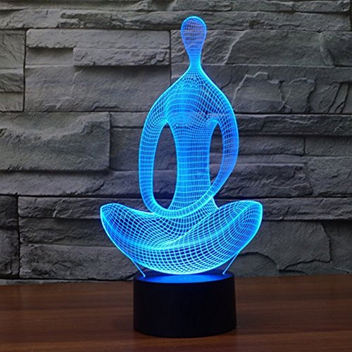 LED 3D Lamp, S7 SEVEN 3D Optical Illusion Desk Lamp 7 Color Change USB Touch Switch Desk Night Light 3D Table Lamp for Kids Room Decoration (Yoga Meditation)
