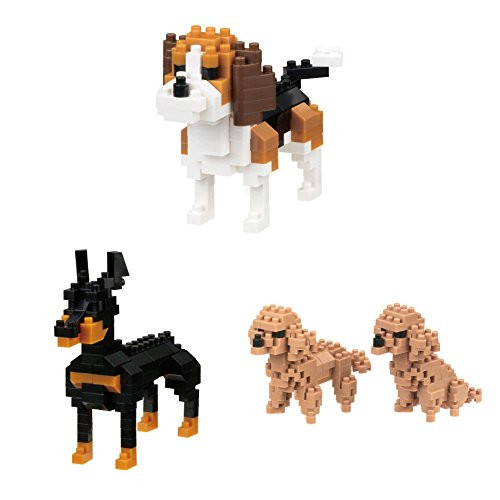 3 Famous Dogs in Nanoblocks - Bundled Set - Beagle, Doberman, Toy Poodle (Japan Import)