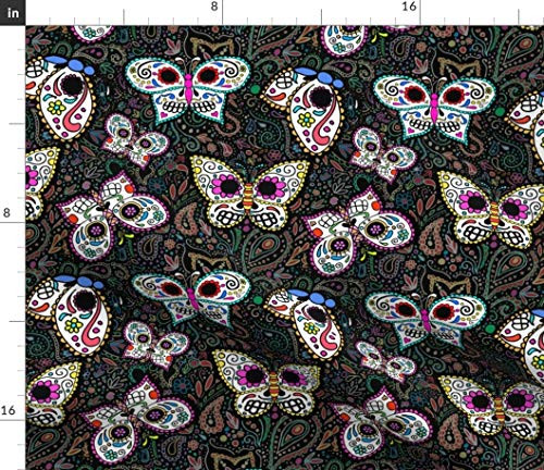 Spoonflower Fabric - Calaveras Butterflies De Calavera Sugar Skull Day Dead Printed on Petal Signature Cotton Fabric by The Yard - Sewing Quilting Apparel Crafts Decor